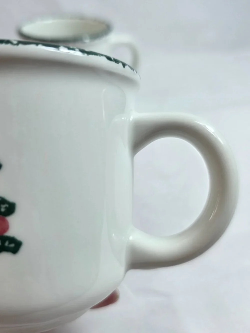 TWO Furio Christmas Tree Coffee Cups Mugs Green Sponge Tree & Edge Made in Italy